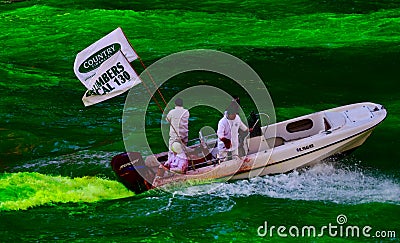 Plumberâ€™s Union Members Dyeing Chicago River #3 Editorial Stock Photo